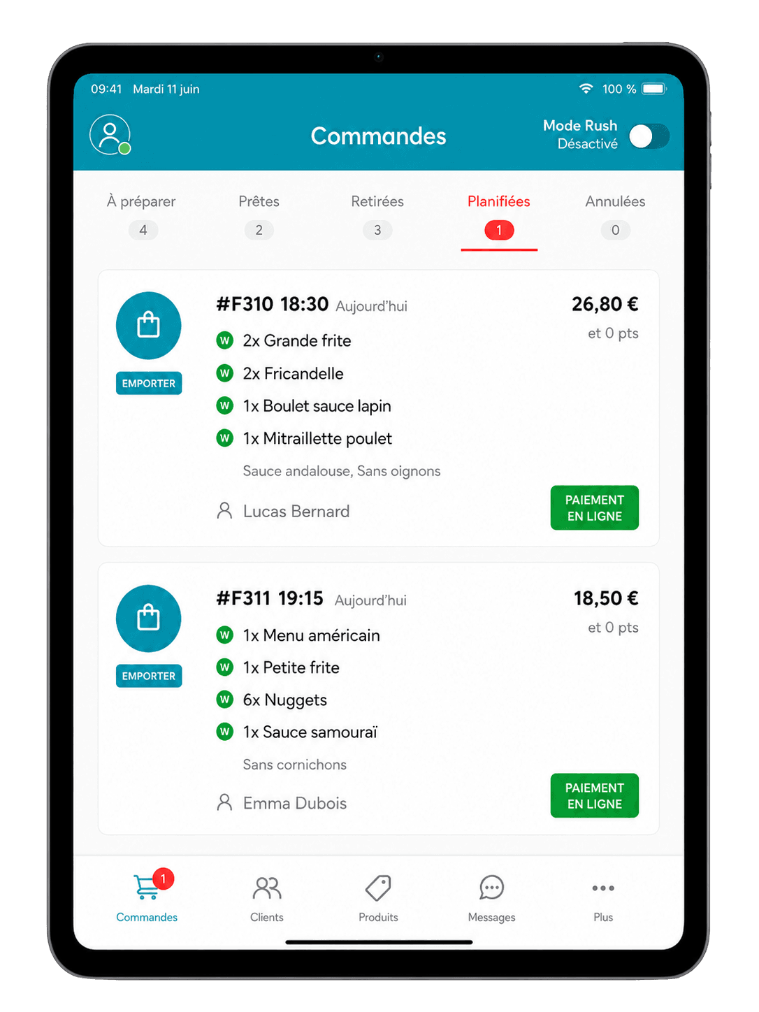 Digicommerce Manager sur iPad — détail commande